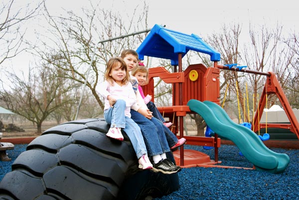 Recycled items can be used in playground settings.